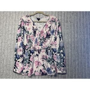 Torrid Top Womens Size 0 Wrap Babydoll Floral Print Flared Sleeve Tunic